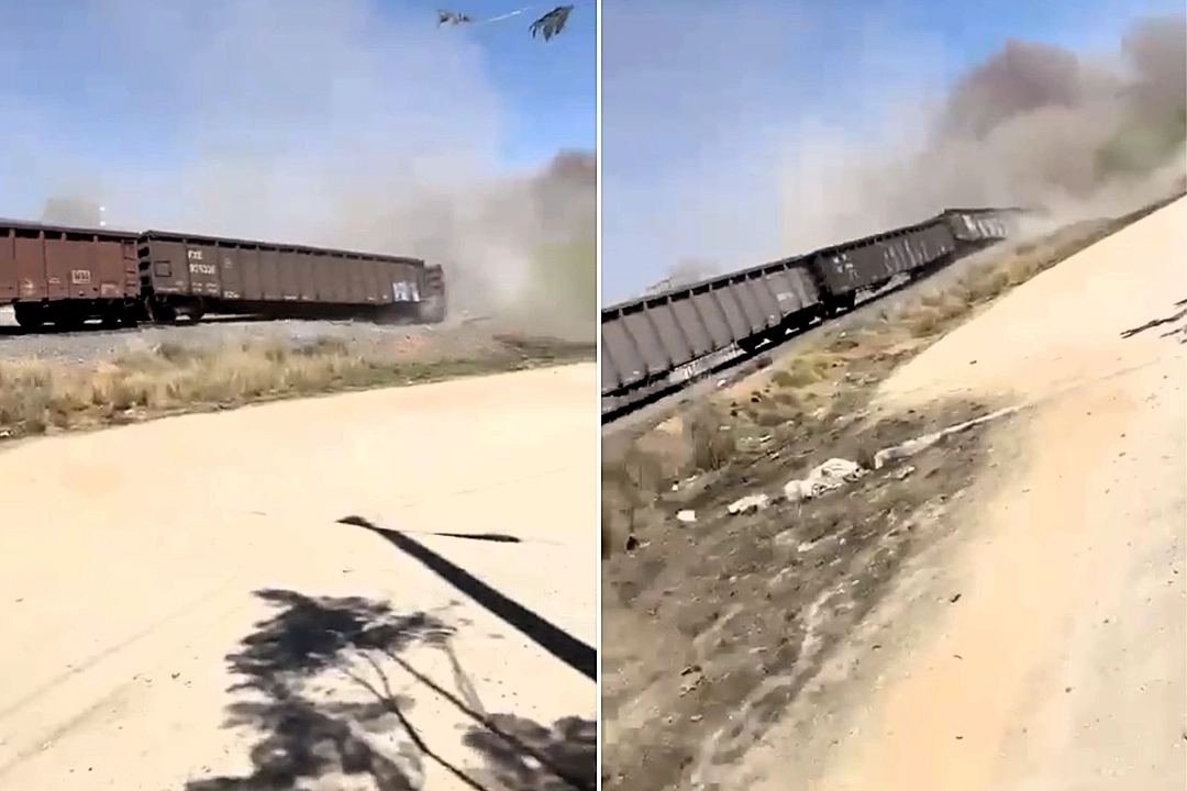 A freight train derailed after suspected track theft, killing one and injuring seven migrants as carriages plunged down an embankment in a dramatic crash now under investigation