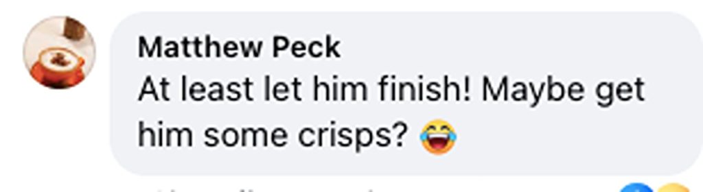 Social media comment on the post of A burglar was caught eating a sandwich in the kitchen of a flat he broke up into - police then found stolen jewellery stuffed in his pockets before jailing him for 32 months.