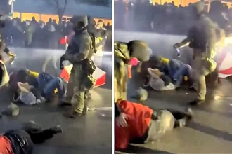 ICE and protesters violently clashed during a raid in Vermont with activists claiming officers used tear gas, flashbangs and almost drove over demonstrators blocking their exit.