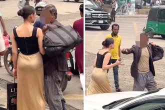 An influencer is filmed striking an elderly man during a street shoot, sparking viral debate after she claims self-defence over alleged harassment caught on camera