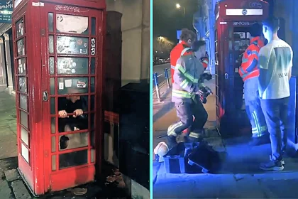 Hungry lad gets trapped in a phone box for an hour after trying to order a kebab on a night out in Manchester - only to discover it did not even have a phone inside.