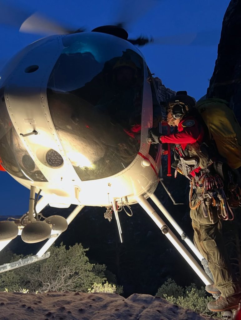 Lucky hiker rescued after plunging 50 feet into a canyon in Las Vegas - it took seven hours, a helicopter and specialist climbers to save him from 600 feet up the route.