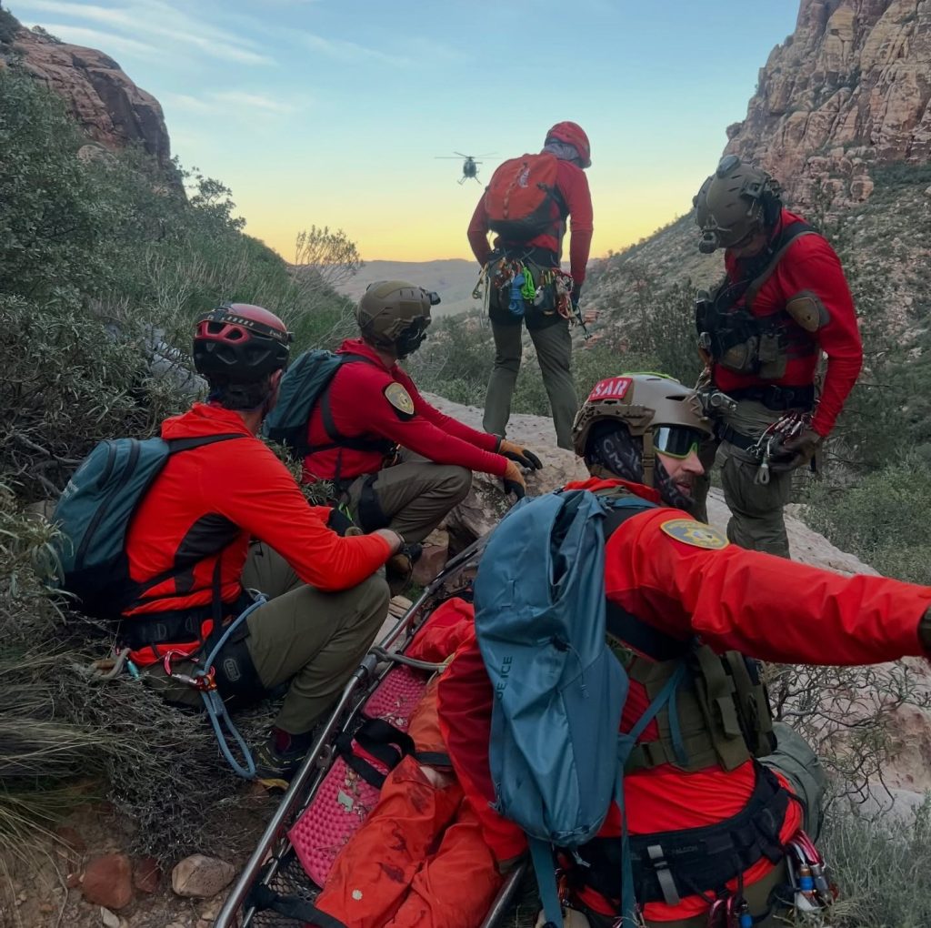 Lucky hiker rescued after plunging 50 feet into a canyon in Las Vegas - it took seven hours, a helicopter and specialist climbers to save him from 600 feet up the route.