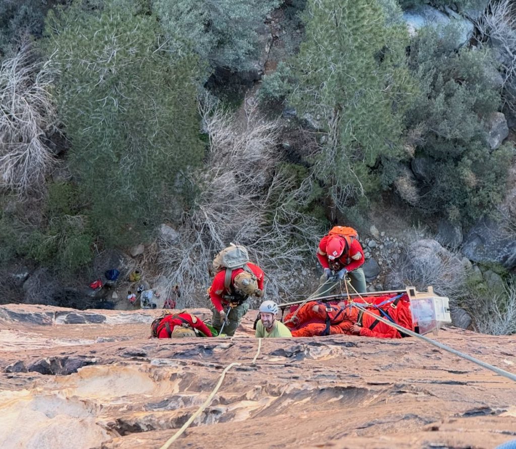 Lucky hiker rescued after plunging 50 feet into a canyon in Las Vegas - it took seven hours, a helicopter and specialist climbers to save him from 600 feet up the route.