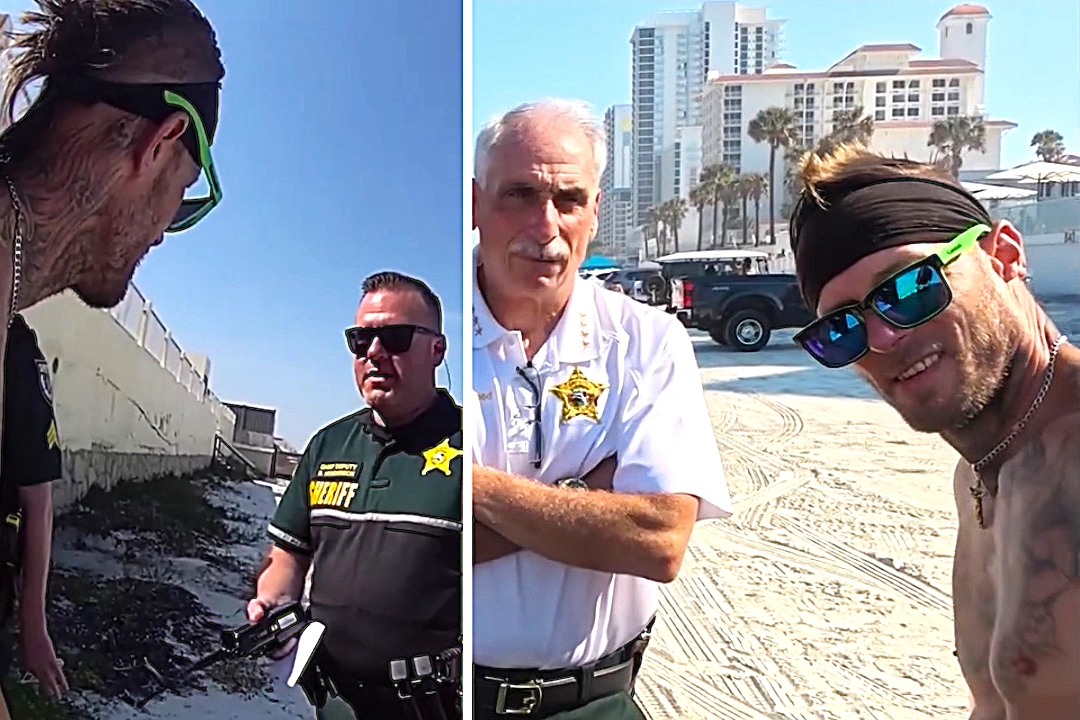 A man who killed his baby son is arrested on a beach while smiling at police, as officers uncover his past and move to extradite him over parole violations