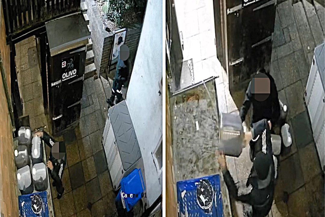 Sneak thieves caught on camera stealing drums of used cooking oil from restaurant as Gulf crisis sends fuel prices soaring - it is believed they used it as vehicle fuel.