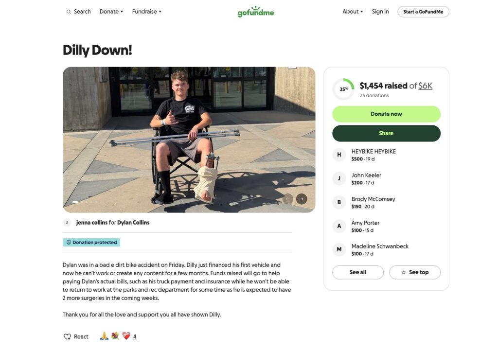 Teen dirt biker Dylan Collins suffers life-changing injuries after e-bike malfunction sent him flying into a tree - snapping his tibia, fibula and shattering his ankle.