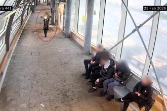 Wild youths caught on CCTV doing wheelies on e-bikes through a busy bus station in Wales - narrowly missing commuters before police seized one of the bikes. Watch the clip.