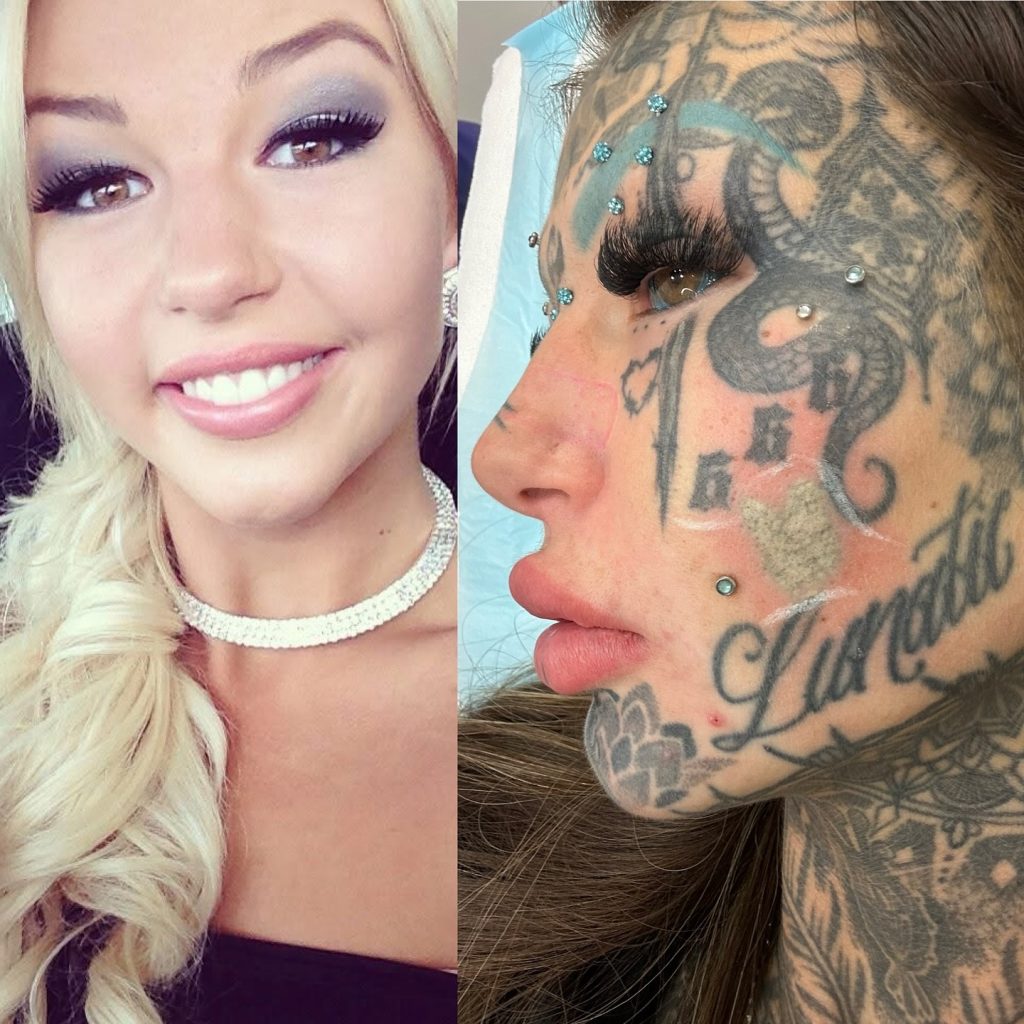 Australia's most tattooed woman halts her plans to remove 36 tattoos after using AI to see her bare face - saying she was completely freaked out by what she saw.