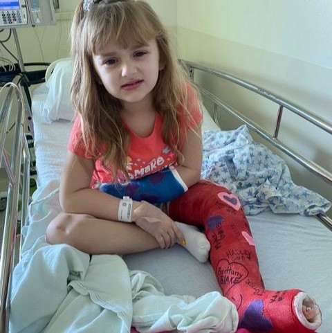 Mum Kendra Larsen was suspected of abusing her baby after doctors found unexplained fractures - but her daughter Hadley has a rare brittle bone condition causing 148 breaks.