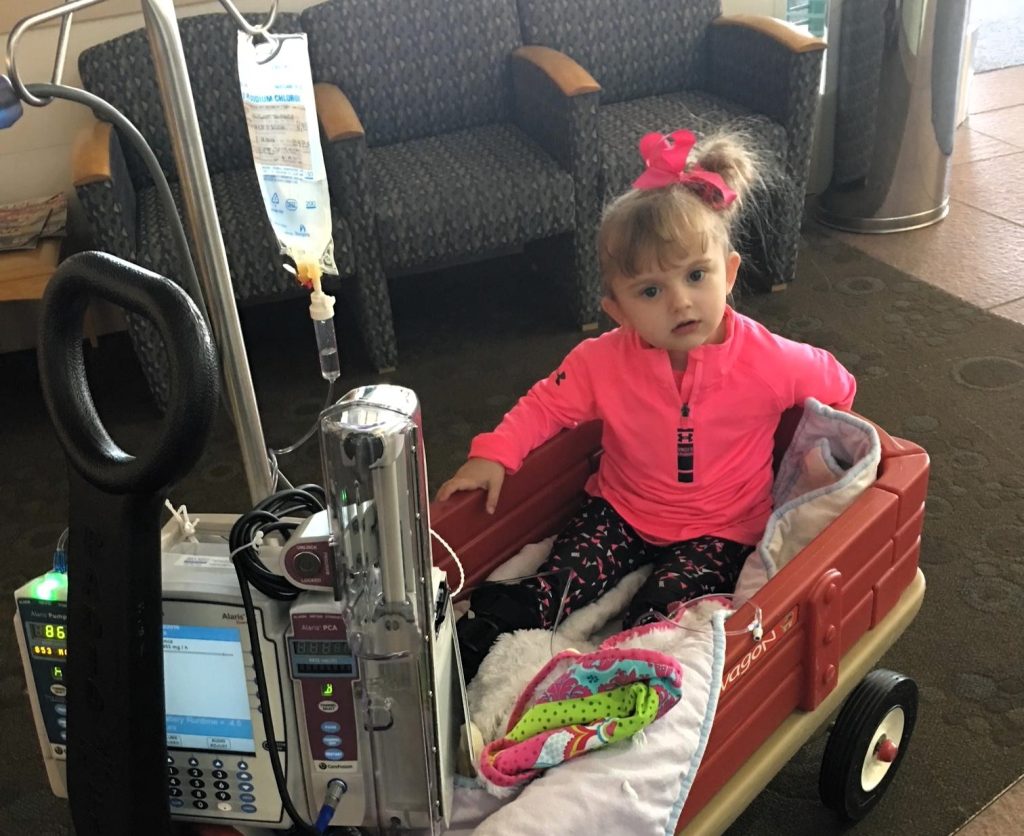 Mum Kendra Larsen was suspected of abusing her baby after doctors found unexplained fractures - but her daughter Hadley has a rare brittle bone condition causing 148 breaks.