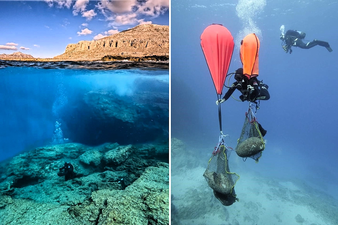 A shipwreck graveyard spanning more than 2,600 years has been discovered off a Greek island - with five ancient wrecks and dozens of artefacts found buried beneath the sea.