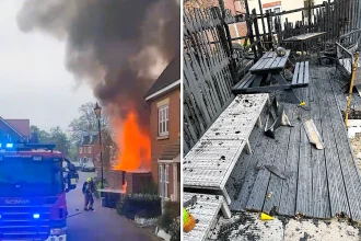 A Brit was left devastated after a neighbour's e-bike spontaneously burst into flames and torched his garden - just days before a mini heatwave.