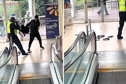 A shoplifter was caught red-handed at a Burnley Tesco with a backpack stuffed full of stolen steaks after a security guard intercepted him on the escalator in a viral video.