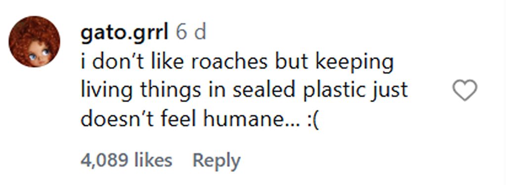 Social media comment on the post of A man stunned commuters by wearing a transparent jacket filled with live cockroaches on the New York City subway. The bizarre video has been viewed 2.6 million times online.