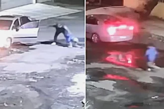 Dad under investigation after forcing five-year-old son out of car and driving off in Mexico City - the boy ran screaming after him before neighbours called the police.