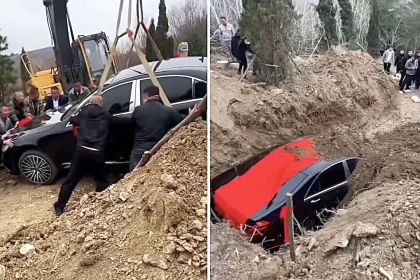 A Chinese businessman was buried alongside his £120,000 Mercedes S450L, complete with a lucky 8888 number plate, sparking outrage and a government investigation in Liaoning.