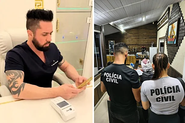 A Brazilian dentist was arrested after allegedly holding his partner captive for four months, forcing her to tattoo his name ten times across her body from neck to feet.