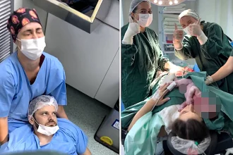 A Brazilian father fainted at the exact moment his daughter was born during a C-section, with the hilarious yet tender moment captured by birth photographers and viewed 19 million times.