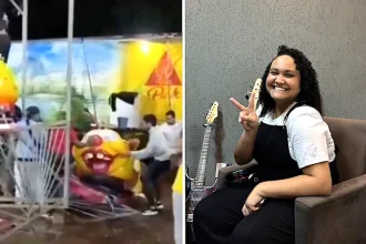 Brazilian gospel singer Carolina Beatriz, 21, died after a fairground ride collapsed and threw her carriage to the ground in Brazil, with two men arrested over the fatal accident.