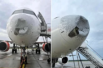 An Airbus A320 was left with a gaping hole in its nose and severe structural damage after flying into a violent hailstorm over Poland - but all passengers and crew escaped without injury.