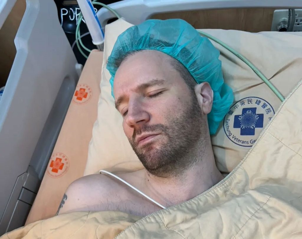 A man left his wife and kids behind to fly to Taiwan for surgery after a botched mesh procedure left him unable to walk - here is his shocking story.