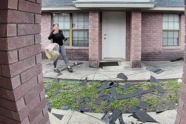 A DoorDash driver was caught on a doorbell camera casually lobbing a customer's food order at their front door, claiming construction work forced her to throw it from a distance.