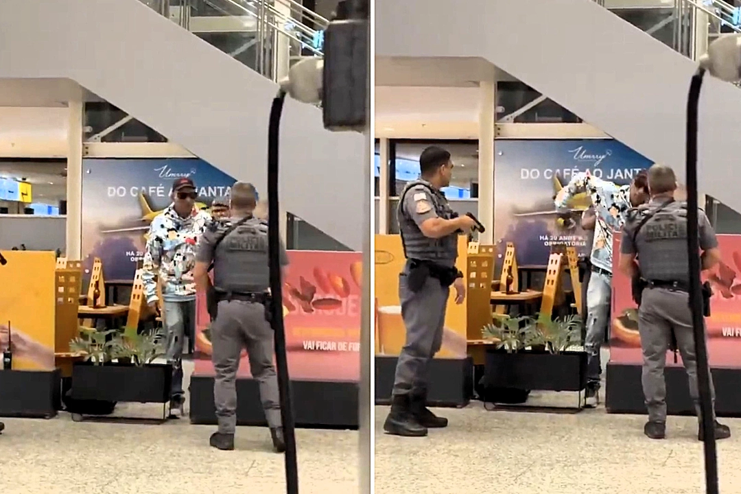 A man was tasered and collapsed at a Brazilian airport after pulling a 19-inch sword from his belt, with police believing he was experiencing a psychotic episode at the time.