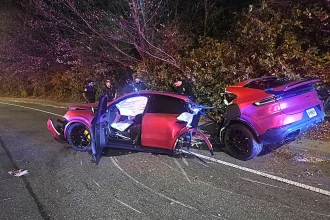 Porsche torn completely in half after smashing into a tree in a horror crash - but the driver miraculously walked away with only minor injuries. Speed suspected as the cause.