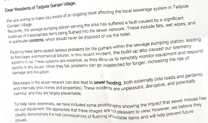 Thames Water has warned Swindon residents after flushed condoms blocked sewage pumps on a housing estate, causing system failures and requiring emergency tankers to restore services.