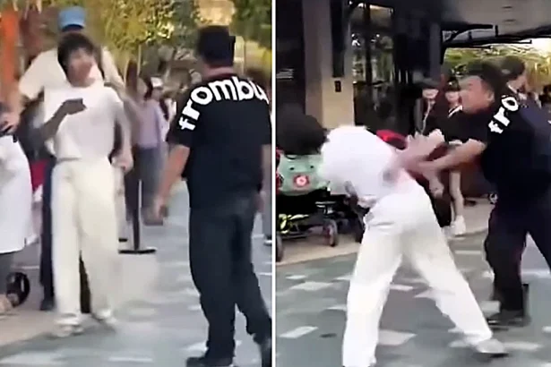 A tourist was punched and kicked at Shanghai Disneyland after politely asking a man to stop smoking outside a designated zone, with the assault caught on camera in front of children.