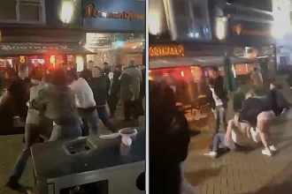 Huge bank holiday street brawl erupts outside Chelmsford pub as multiple men exchange blows on Moulsham Street - two arrested for affray after viral clip gets 132k views.