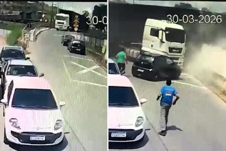 A train smashed into a lorry at a Brazilian level crossing, dragging it into waiting cars after the driver blamed a newly built wall for blocking his view of the tracks.