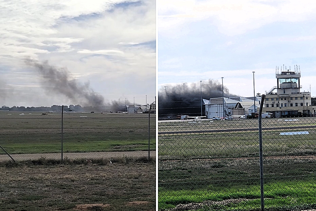 Two people died and more than a dozen were injured after a light aircraft nosedived into a hangar at Parafield Airport in Adelaide, sparking a massive blaze visible for miles.