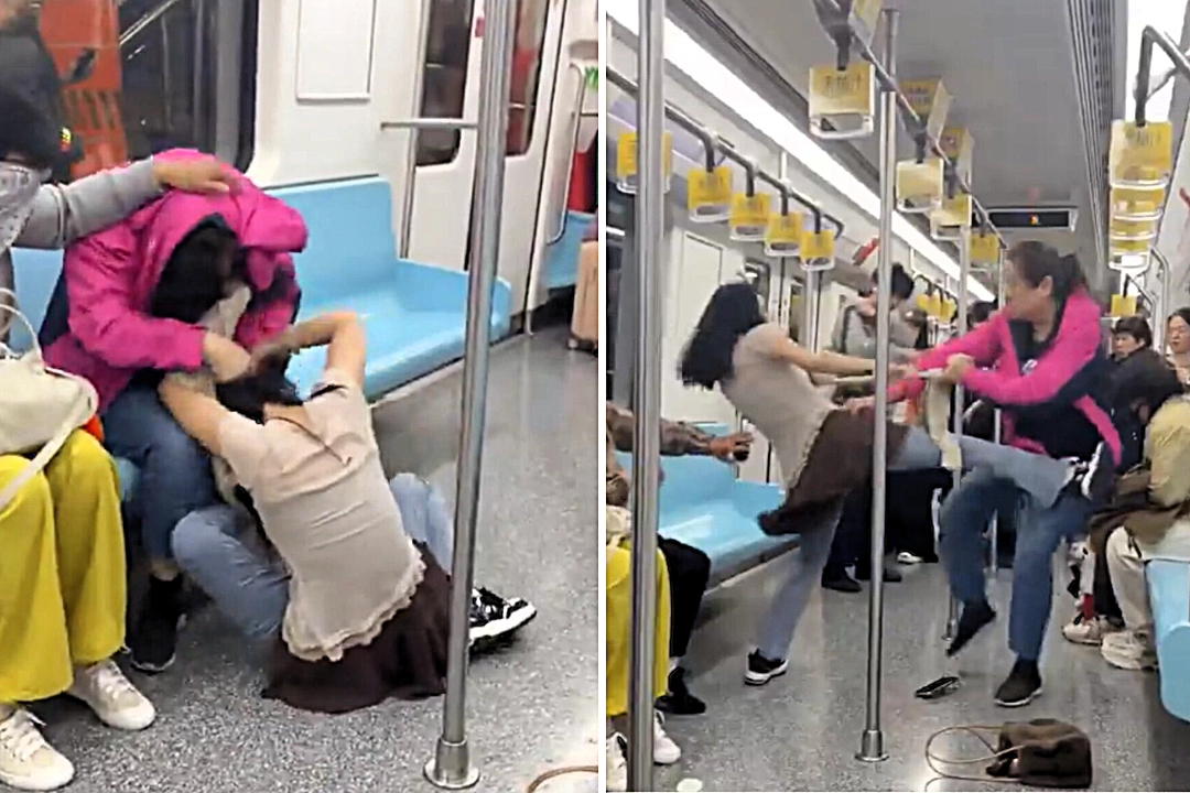 A 66-year-old woman floored her younger rival in a Shanghai subway brawl over a seat, before calmly sitting down on the disputed spot as stunned commuters watched the chaos unfold.
