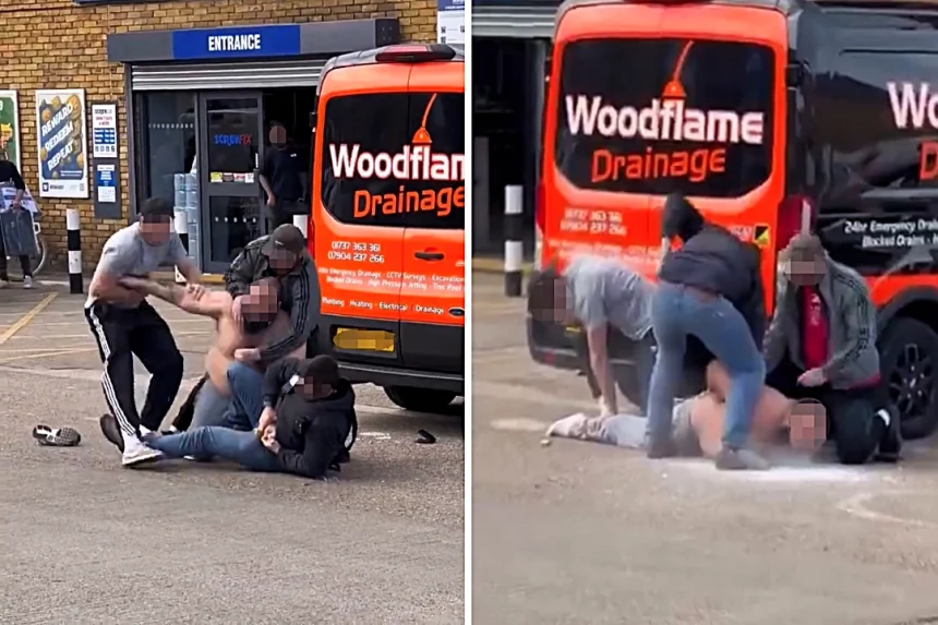 Suspected cocaine went flying through the air as undercover officers tackled a topless dealer outside a Brixton Screwfix store, leaving bystanders stunned in chaotic viral footage.