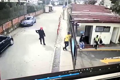 Two crew members were stabbed to death on the set of a popular Colombian TV series in Bogotá when a knife-wielding man launched a random frenzied attack before being killed himself.