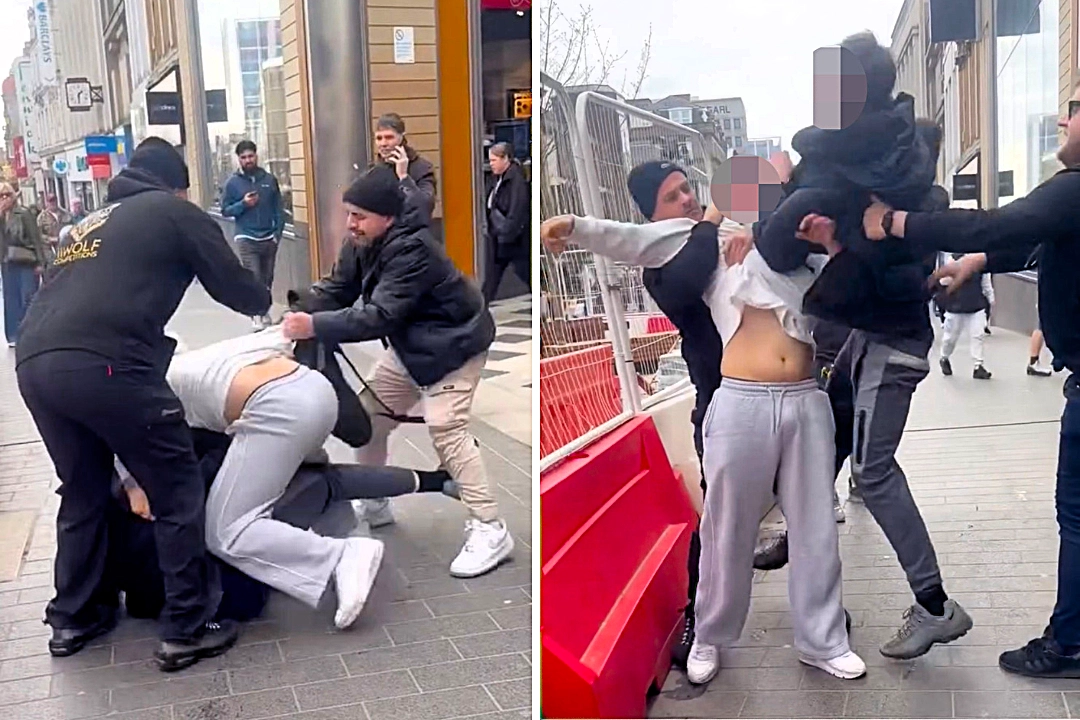 A comedian is hailed a hero after bravely stepping in to stop a violent street fight in Newcastle, restraining the attacker as shocked crowds looked on.