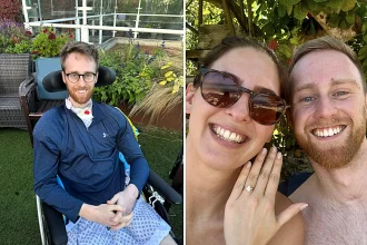 A man paralysed in a horror cycling crash just six weeks after meeting his girlfriend on a dating app has revealed she never left his side - and they are now engaged.