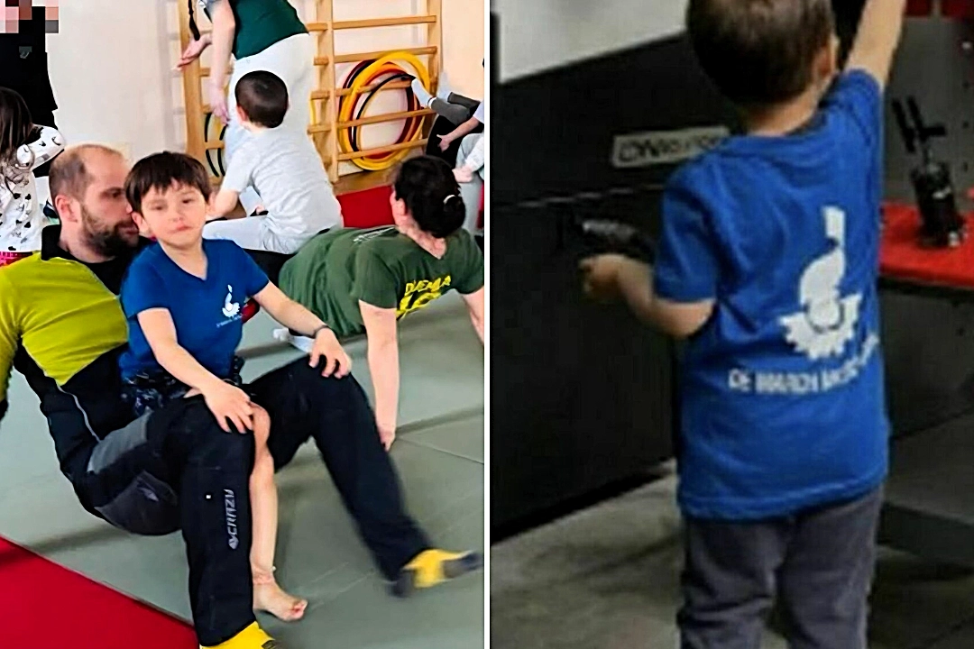 A six-year-old Italian boy was crushed to death by a forklift driven by his own father at the family business, just an hour after finishing his judo lesson nearby.