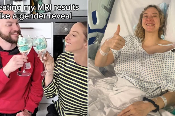 Brain cancer sufferer Abi Feltham, 38, goes viral with 3.1m views after revealing stable MRI results using emotional gender reveal-style cake stunt.