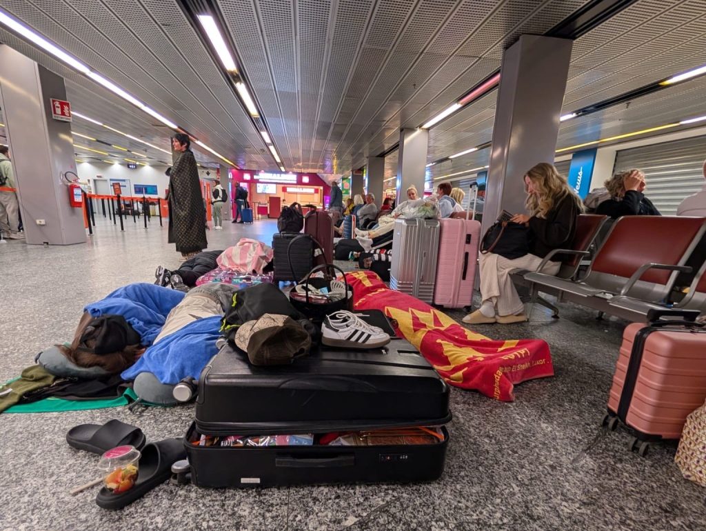 British traveller Maddison Watson, 24, slept on Milan airport floor for 13 hours after her easyJet flight from Greece to Manchester was dramatically diverted.