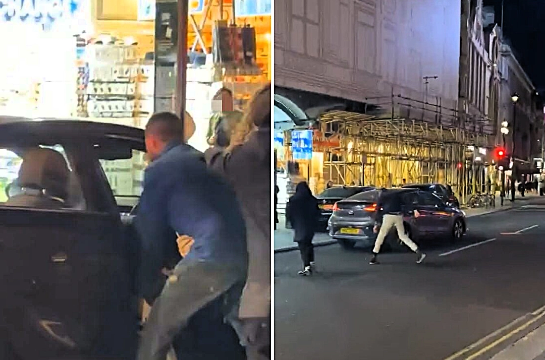 Driver brutally beaten in a shocking road rage attack at Piccadilly Circus - as his car rolls dangerously down the street towards a busy crossing.