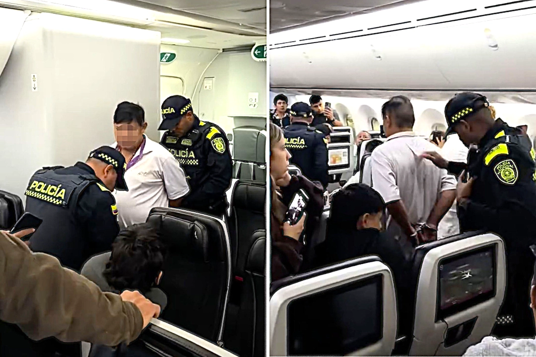 A drunk passenger was thrown off a Bogotá-Madrid flight after allegedly masturbating in his seat and harassing a woman, forcing the plane to turn back after take-off.