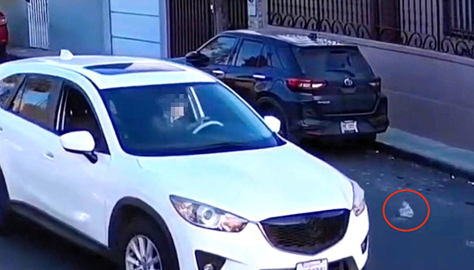 Elderly driver allegedly caught on CCTV tossing soiled adult nappies out of car window in upmarket Tijuana street, leaving locals utterly disgusted.