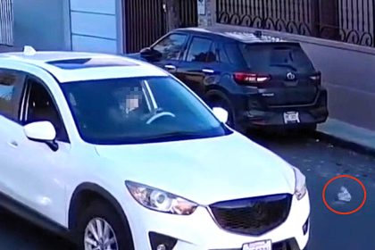 Elderly driver allegedly caught on CCTV tossing soiled adult nappies out of car window in upmarket Tijuana street, leaving locals utterly disgusted.