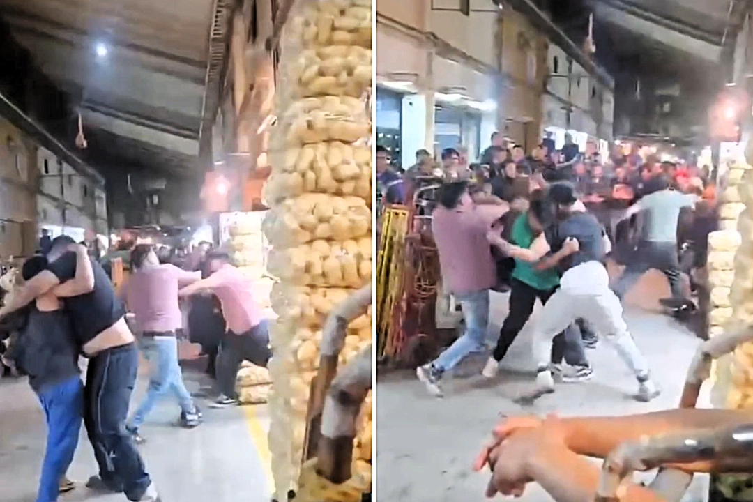 Market traders brawled and hurled potatoes and avocados at each other in the world's largest wholesale market in Mexico City, with the five-minute fight racking up five million views.