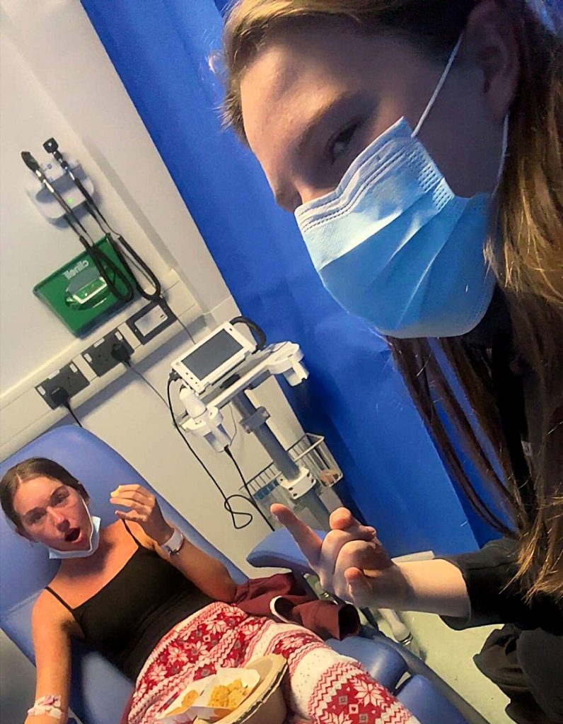 Childcare worker Mollie Lock, 18, thought she had flu - but ended up hospitalised with face swollen like a puffer fish after being struck down by glandular fever.