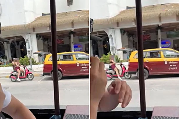 A clueless tourist in Thailand was fined £230 after crashing a rented scooter into a parked taxi seconds after being shown how to turn it on, with the viral clip watched 849,000 times.