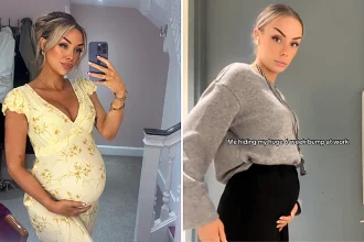 British influencer goes viral after hiding her huge six-week pregnancy bump at work - but trolls insist it's just bloat and she's hitting back.